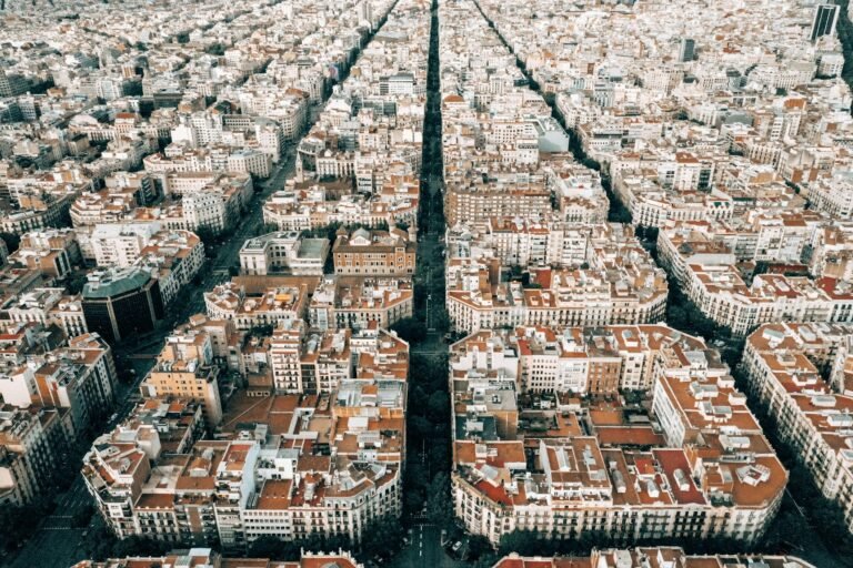 Panoramic view of Barcelona city highlighting cultural hotspots, cannabis lounges, and coffee shops