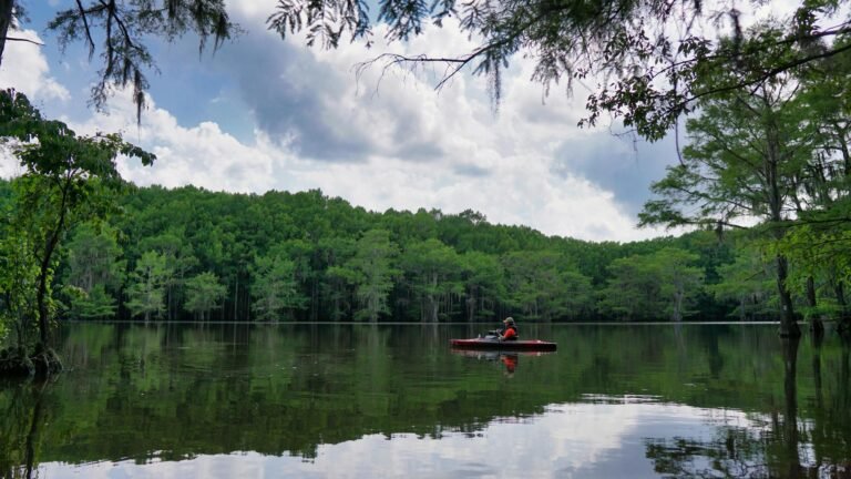 Person kayaking on a lake in Texas